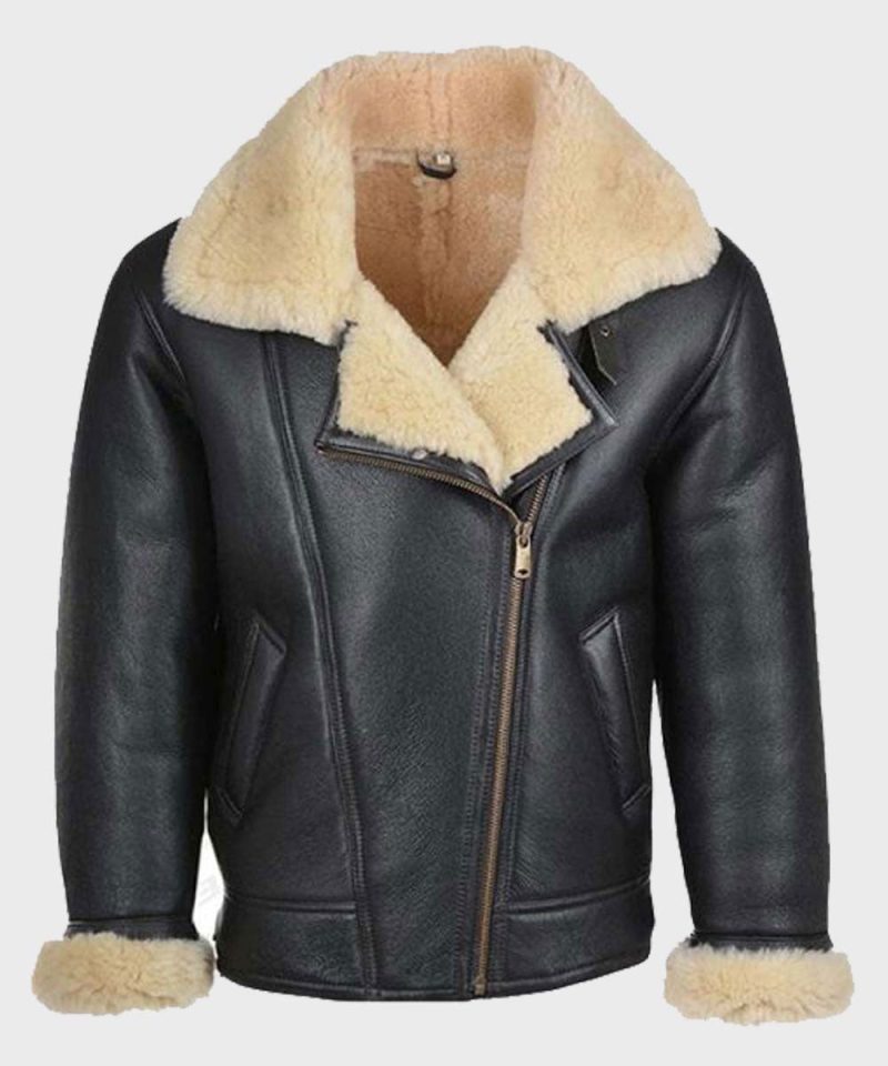 Mens Shearling Black Leather B3 Jacket