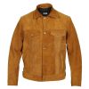 Mens Tan Suede Genuine Leather Jacket - Shearling leather