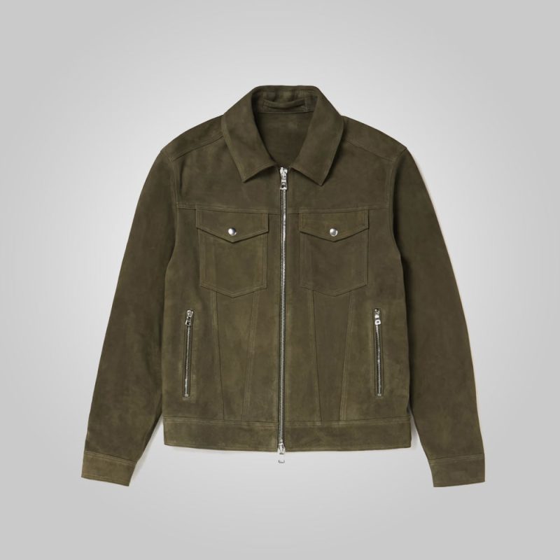 MensArmyGreenSuedeLeatherTruckerJacket4