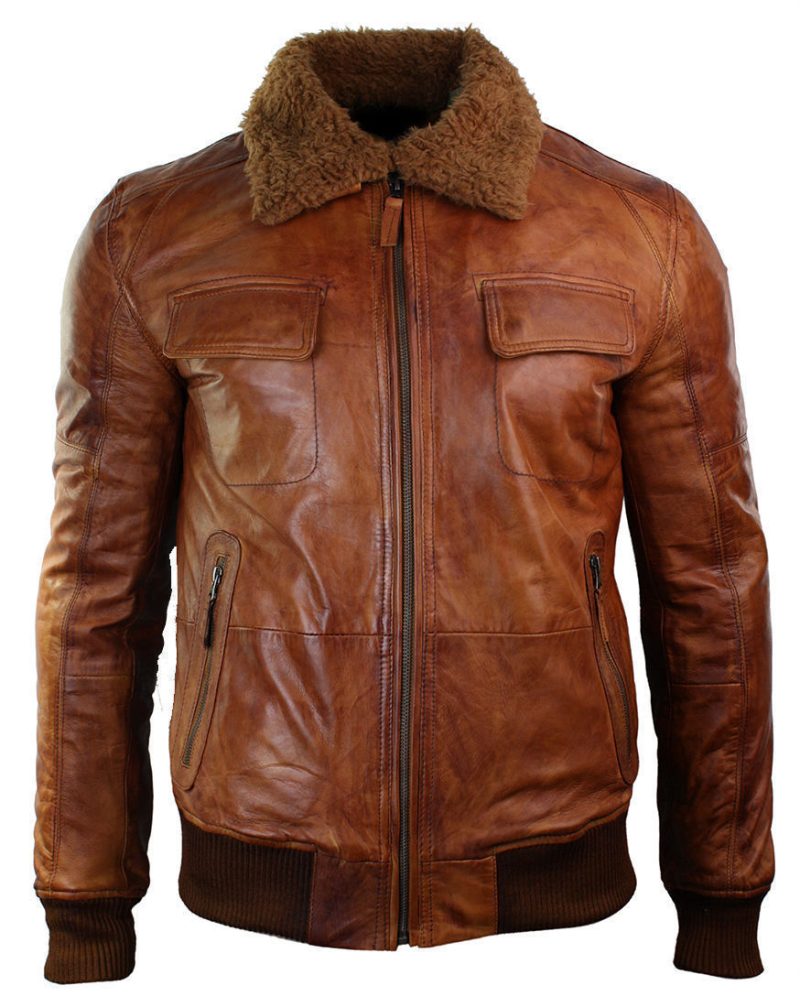 MensB3BomberRustTanBrownRemovableFurCollaraviatorPilotLeatherjacket