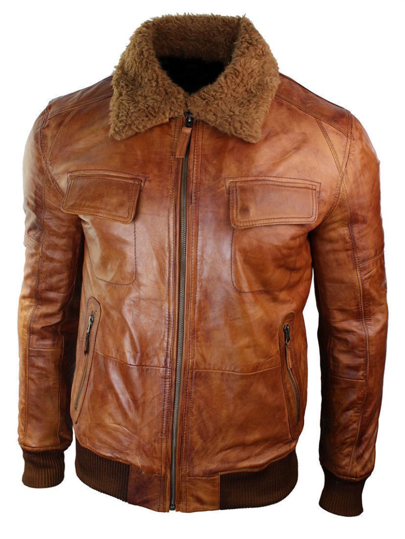 MensB3BomberRustTanBrownRemovableFurCollaraviatorPilotLeatherjacket3