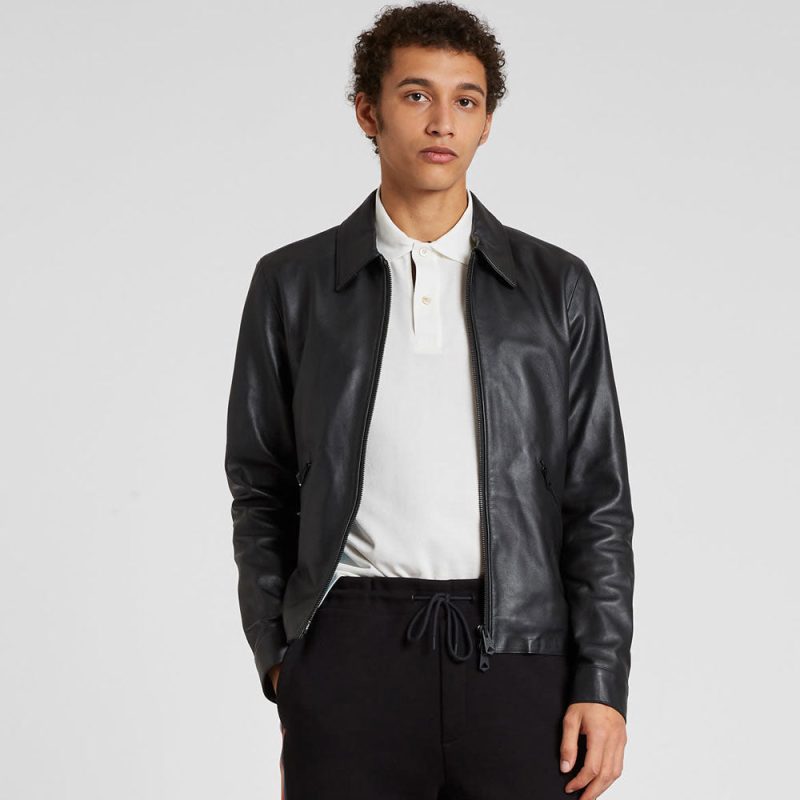 MensBlackDownCollarSheepskingLeatherJacket2