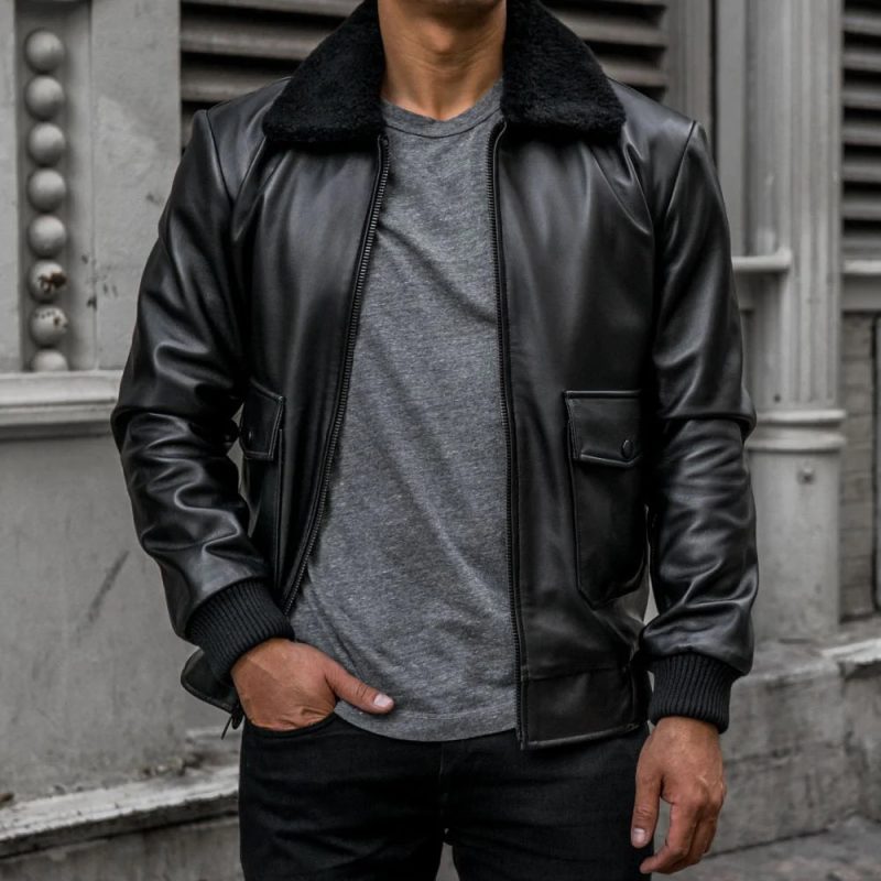 MensBlackG 1FlightLeatherBomberJacket2