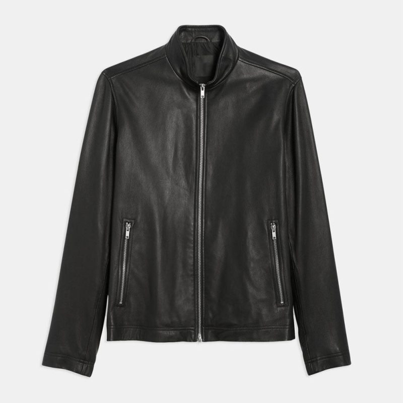 MensBlackLambskinBikerRidingLeatherJacket