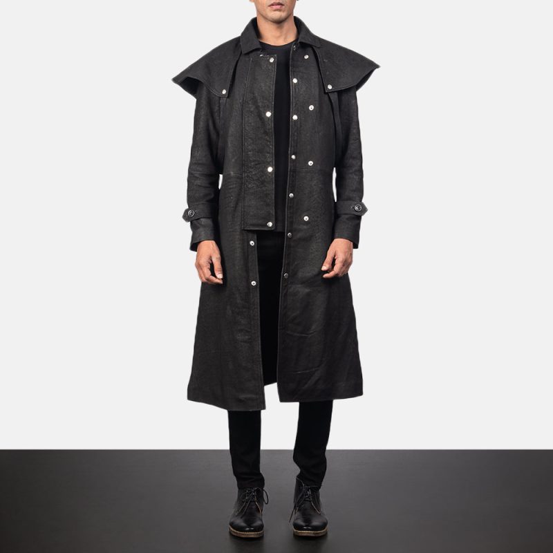 MensBlackLeatherDusterCoat