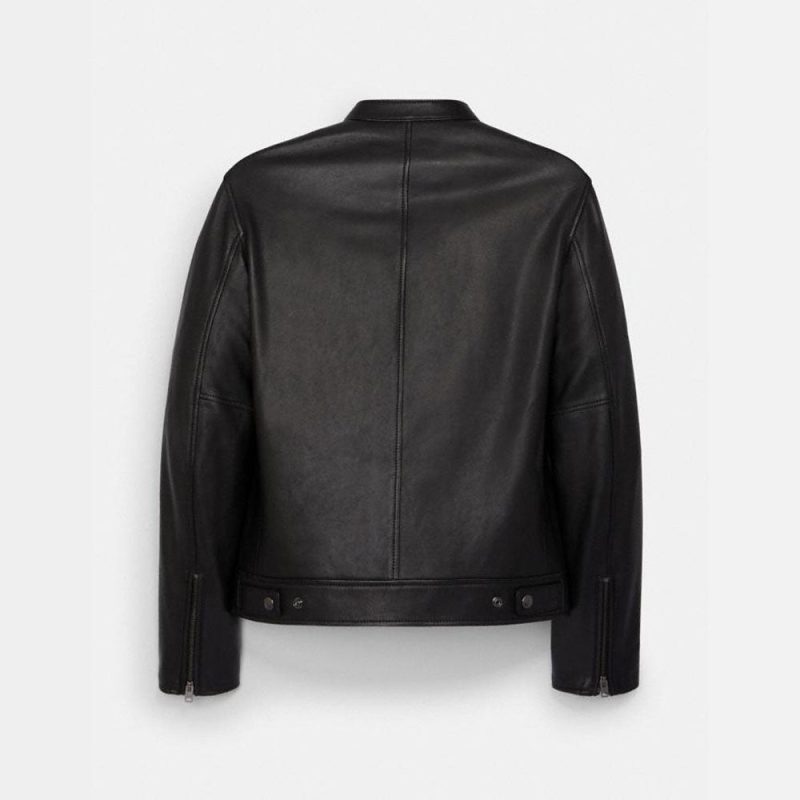 MensBlackSheepskinCafeRacerLeatherBikerJacket2