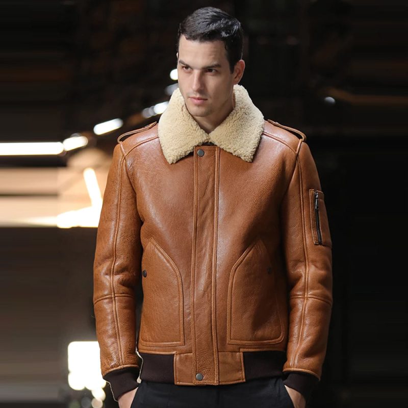 MensBrownB3FlightAirforceSheepskinBomberJacket