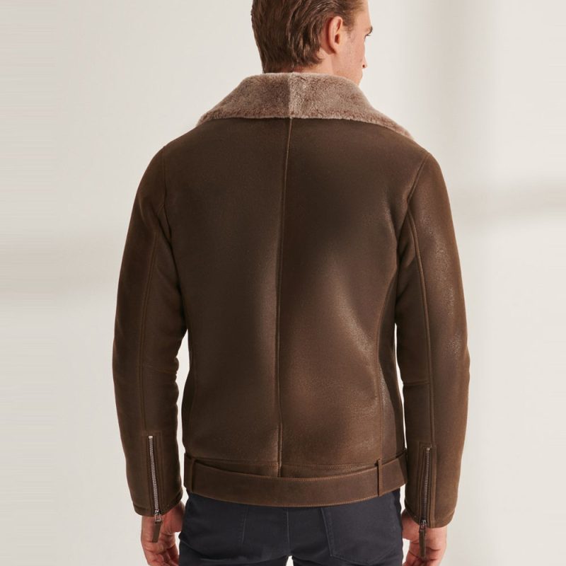 MensBrownBikerShearlingSheepskinLeatherAviatorJacket