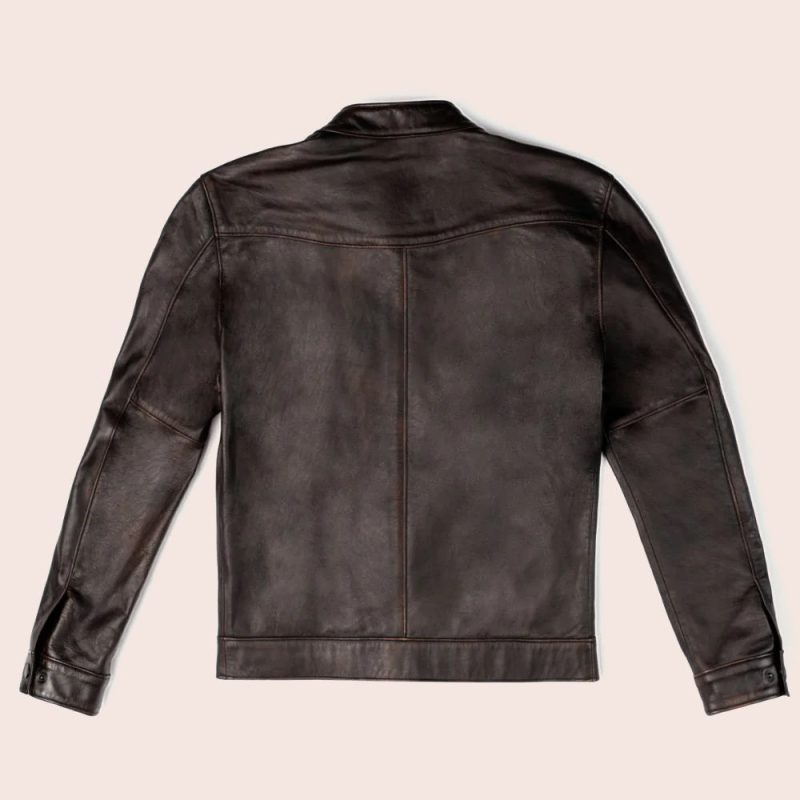 MensBrownCafeRacerGoatskinLeatherMotorbikeJacket3