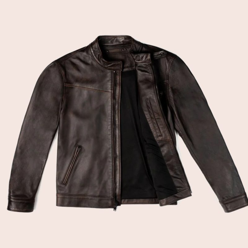 MensBrownCafeRacerGoatskinLeatherMotorbikeJacket4