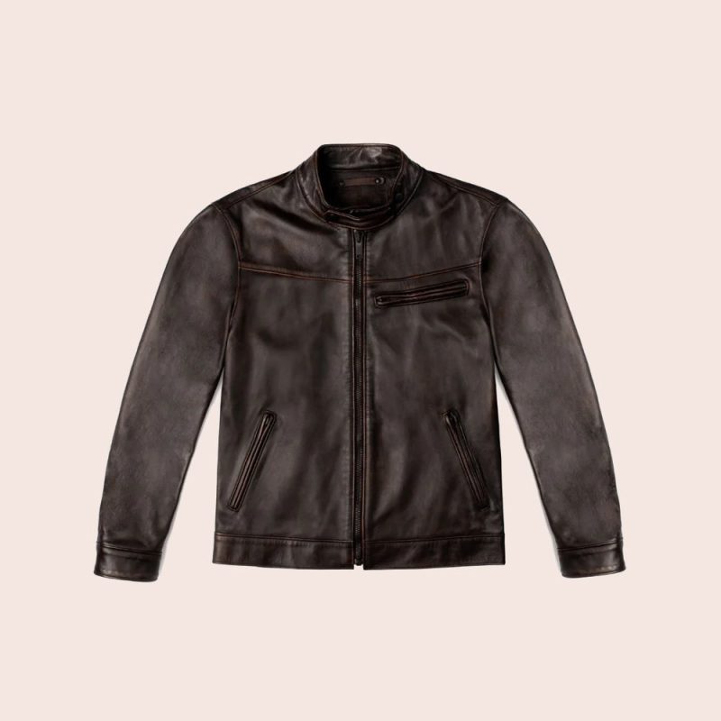 MensBrownCafeRacerGoatskinLeatherMotorbikeJacket5