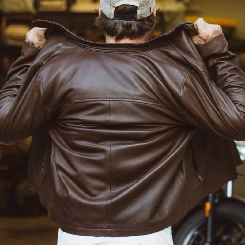 MensBrownCafeRacerLambskinLeatherMotorcycleJacket2