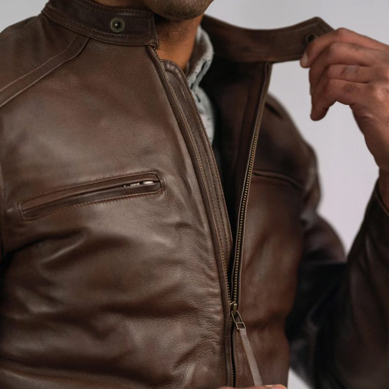 MensBrownCafeRacerLambskinLeatherMotorcycleJacket4