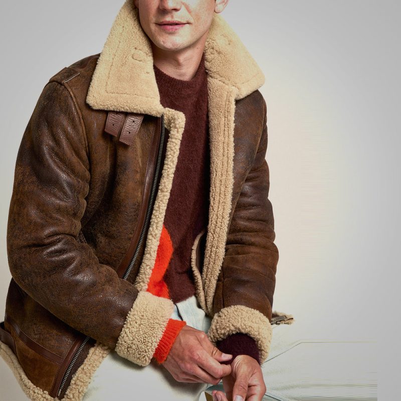 MensBrownDistressedLeatherShearlingJacket