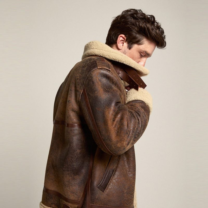 MensBrownDistressedLeatherShearlingJacket2