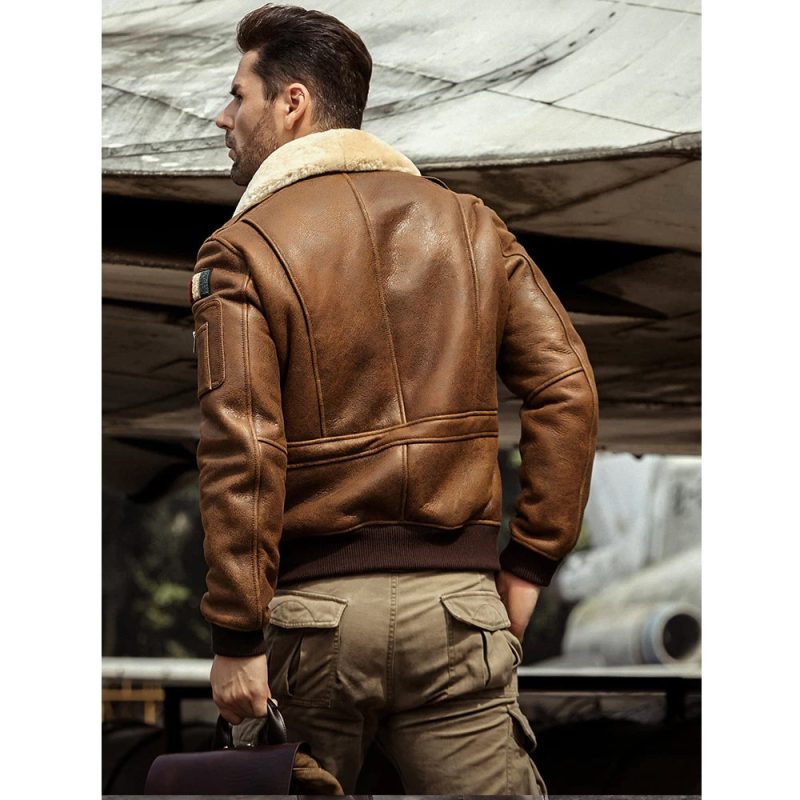 MensBrownShearlingJacketLeatherJacketFurCoatMensAirforceFlightCoatEmbroideredJacket2