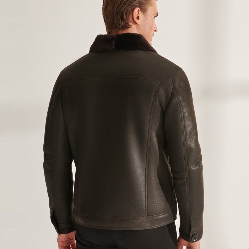 MensBrownSheepskinShearlingLeatherTruckerAviatorJacket