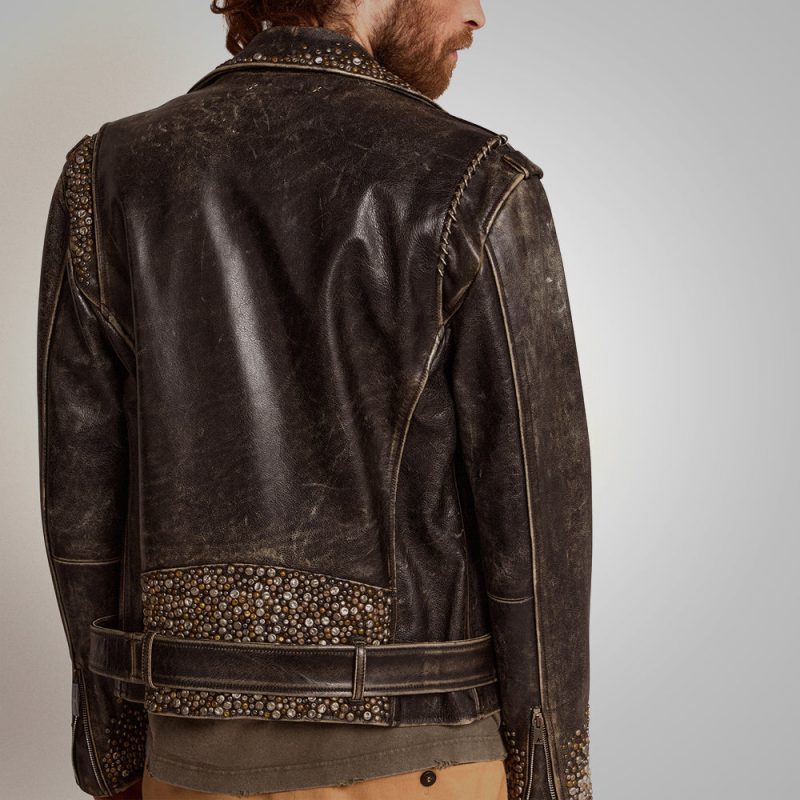 MensBrownStuddedDistressedLeatherJacket2