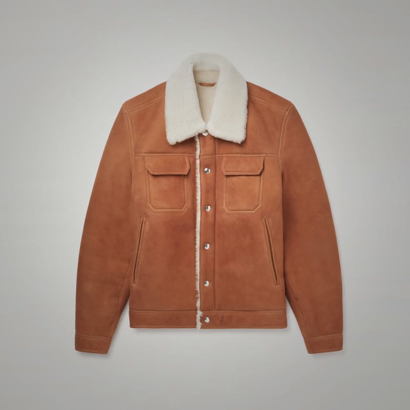 MensBrownSuedeLeatherShearlingTruckerJacket4