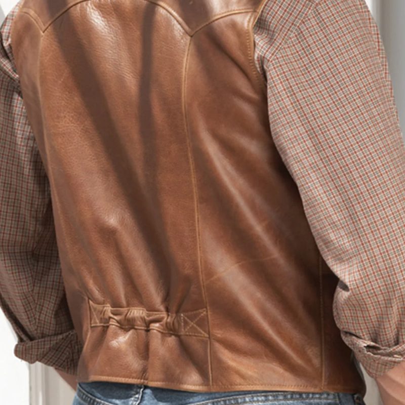 MensBrownWesternCowboyLeatherVest2