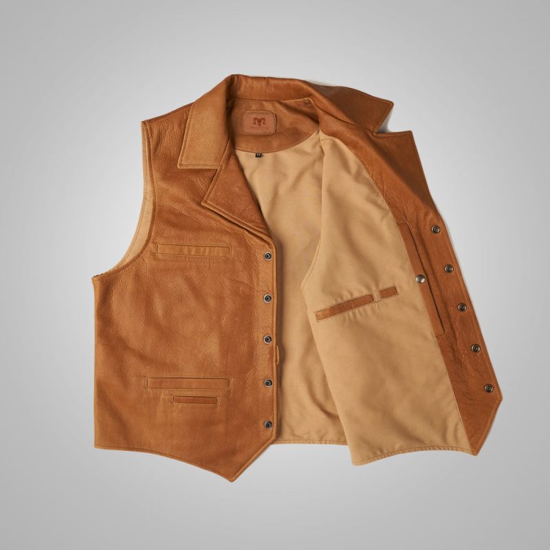 MensBrownWesternCowboyLeatherVest4