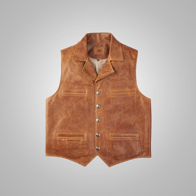 MensBrownWesternCowboyLeatherVest5