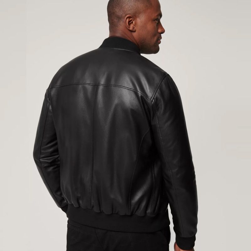 MensClassicBlackLambskinLeatherBomberJacket