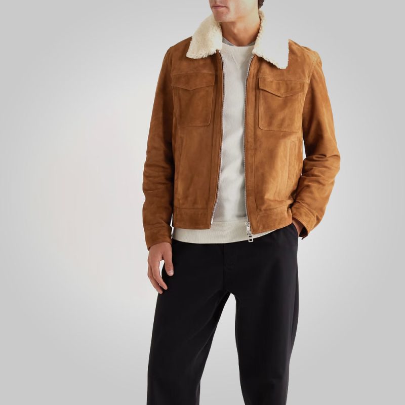 MensFurCollarBrownSuedeLeatherTruckerJacket3