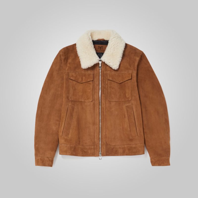 MensFurCollarBrownSuedeLeatherTruckerJacket4