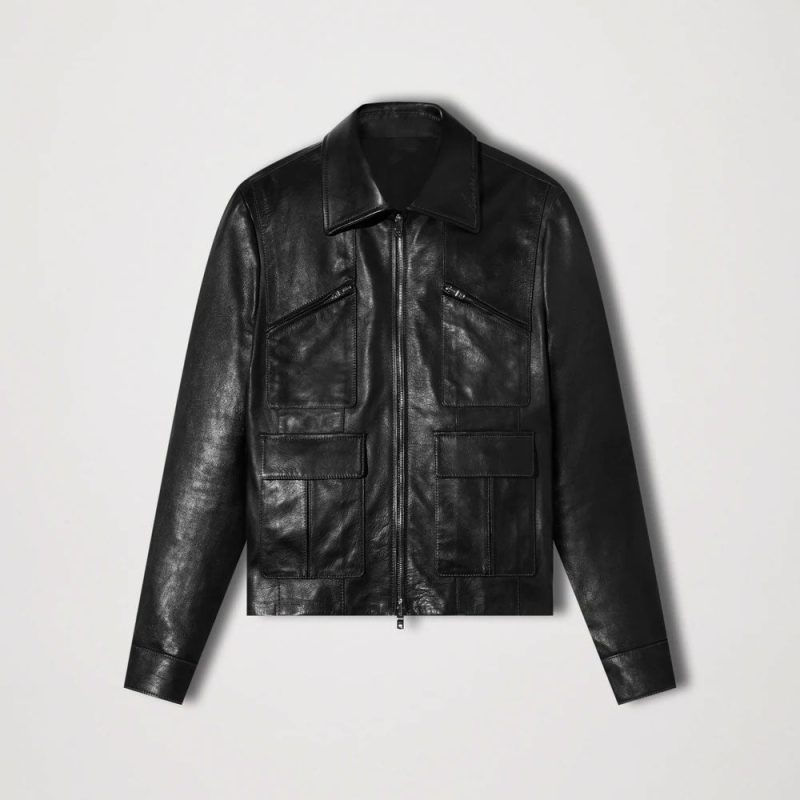 MensGenuineBlackSheepskinTruckerLeatherJacket