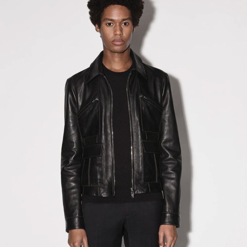 MensGenuineBlackSheepskinTruckerLeatherJacket2