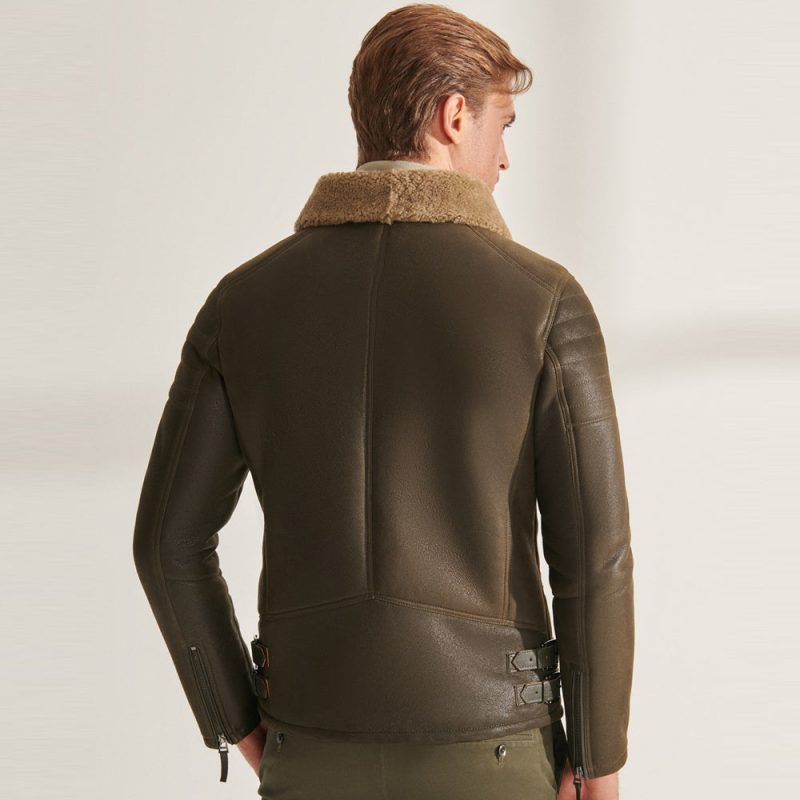 MensGreenRAFShearlingAirforceSheepskinAviatorLeatherJacket