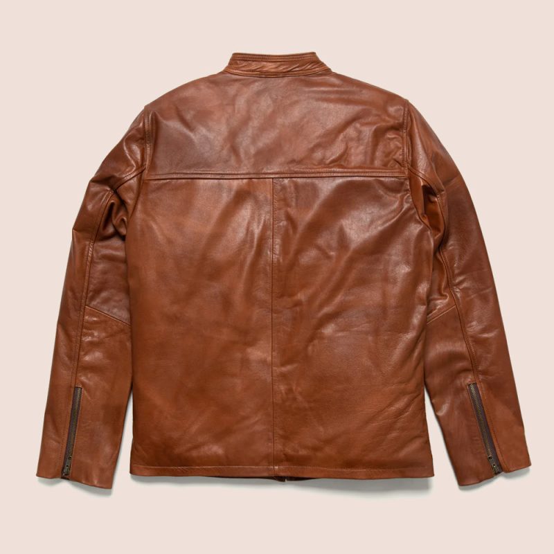 MensLightBrownCafeRacerLeatherMotorbikeJacket5