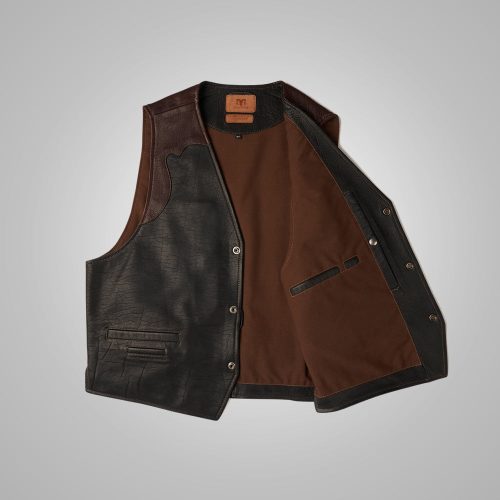 MensMultiColorBrownLeatherVest3