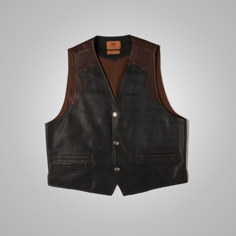 MensMultiColorBrownLeatherVest4