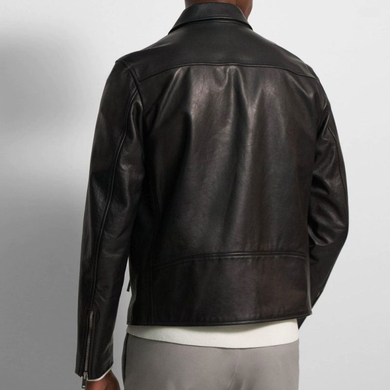 MensPointedCollarBlackShirtStyleLeatherJacket