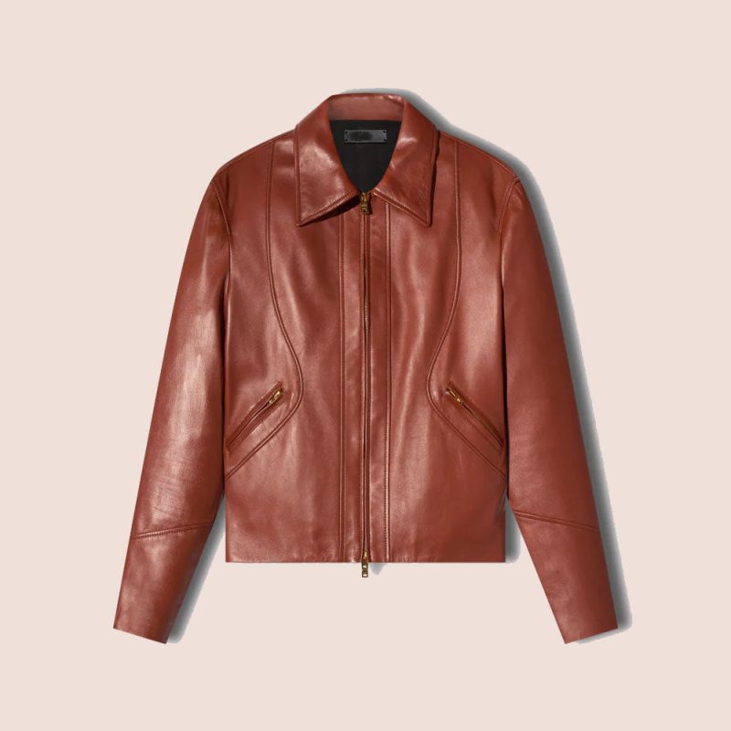 MensRealGoatskinShirtStyleBrownLeatherJacket