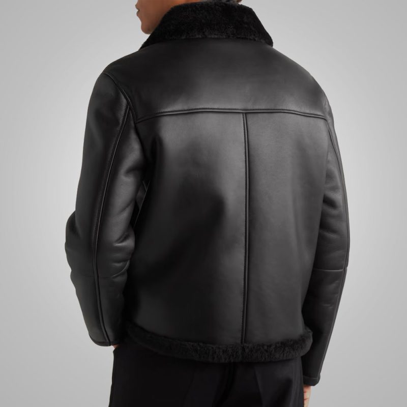 MensShearlingLinedLeatherBlackTruckerJacket