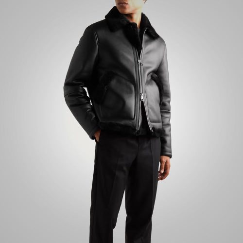 MensShearlingLinedLeatherBlackTruckerJacket3