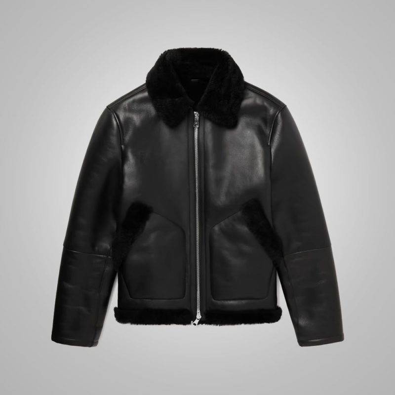 MensShearlingLinedLeatherBlackTruckerJacket4