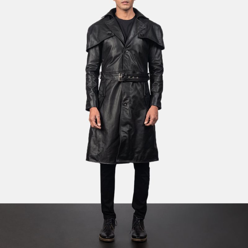 MensShinnyBlackLambskinLeatherDusterCoat