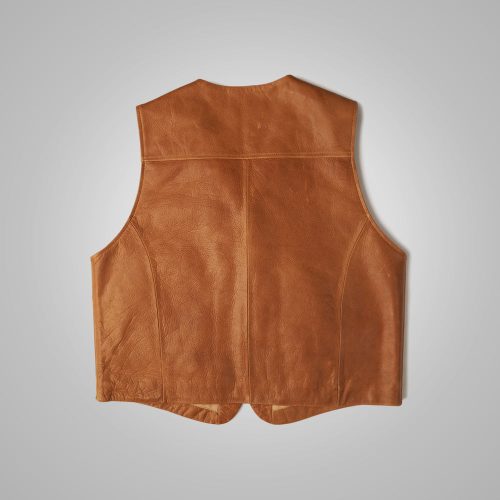 MensVintageBrownSheepskinLeatherCowboyVest