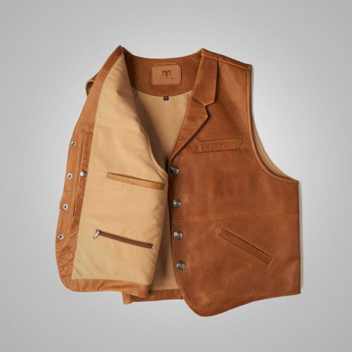 MensVintageBrownSheepskinLeatherCowboyVest2