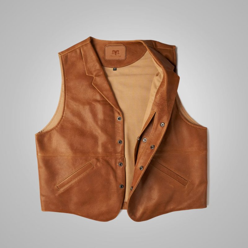 MensVintageBrownSheepskinLeatherCowboyVest3