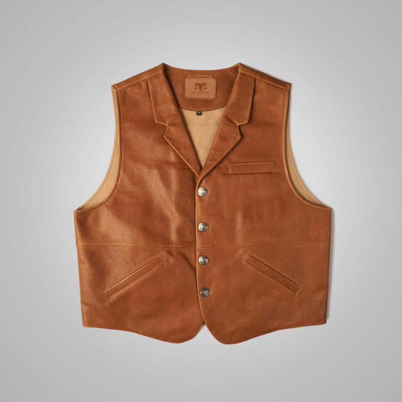 MensVintageBrownSheepskinLeatherCowboyVest4