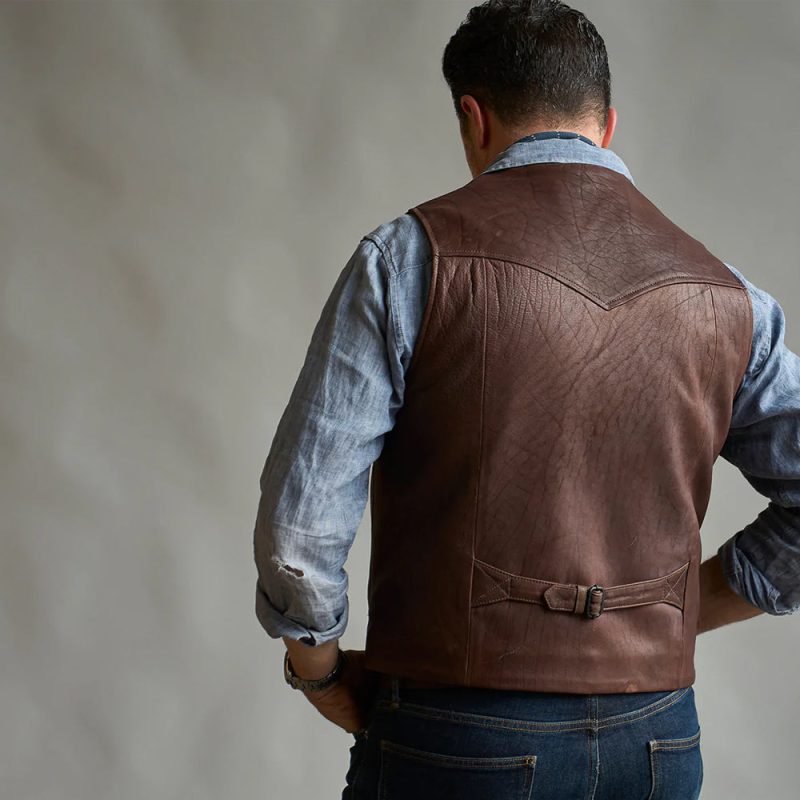 MensWesternStlyeBrownLeatherVest