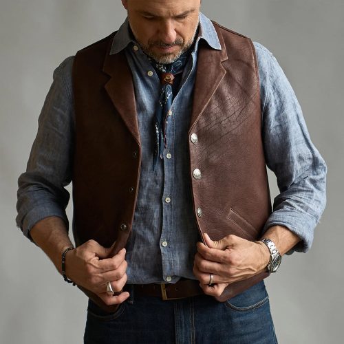 MensWesternStlyeBrownLeatherVest2