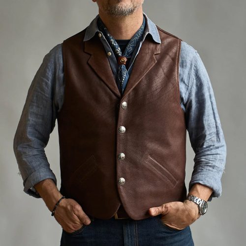 MensWesternStlyeBrownLeatherVest3