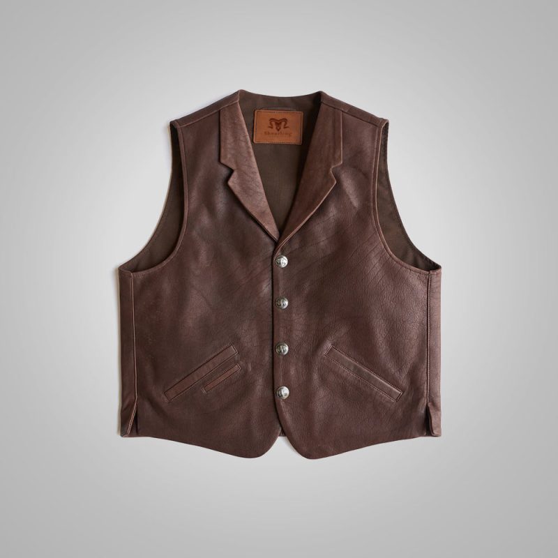 MensWesternStlyeBrownLeatherVest6