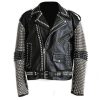 Full Black Punk Silver Spiked Studded Cowhide Leather Stylish Jacket - Shearling leather